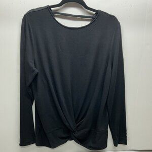 Small G.I.L.I. Twist Front Knit Top-Noir Black 21" PTP Tracy Anderson
